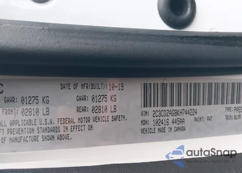 2019 Dodge Challenger Sxt z USA, uszkodzony, nr VIN 2C3CDZAG8KH744224